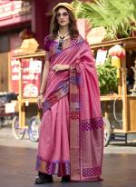 Pure Banarasi Silk Pink Festival Wear Weaving Saree